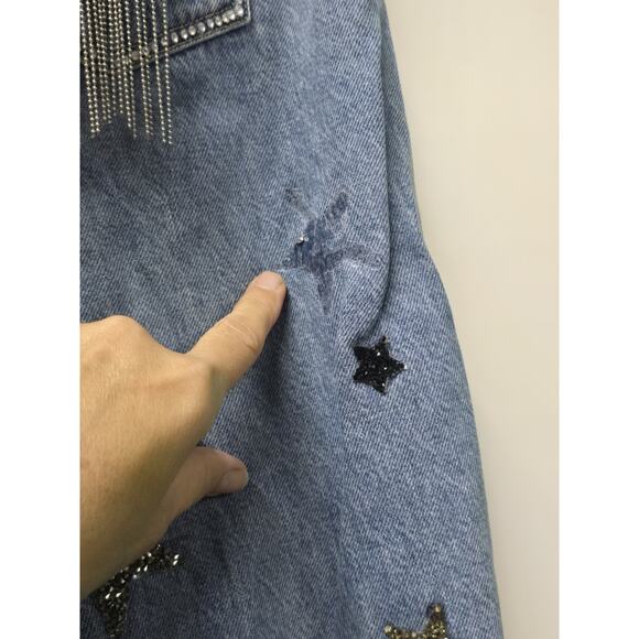 Womens Sunday Best Light Wash Straight Leg Jeans Star & Moon Sequins High Rise - Picture 6 of 7